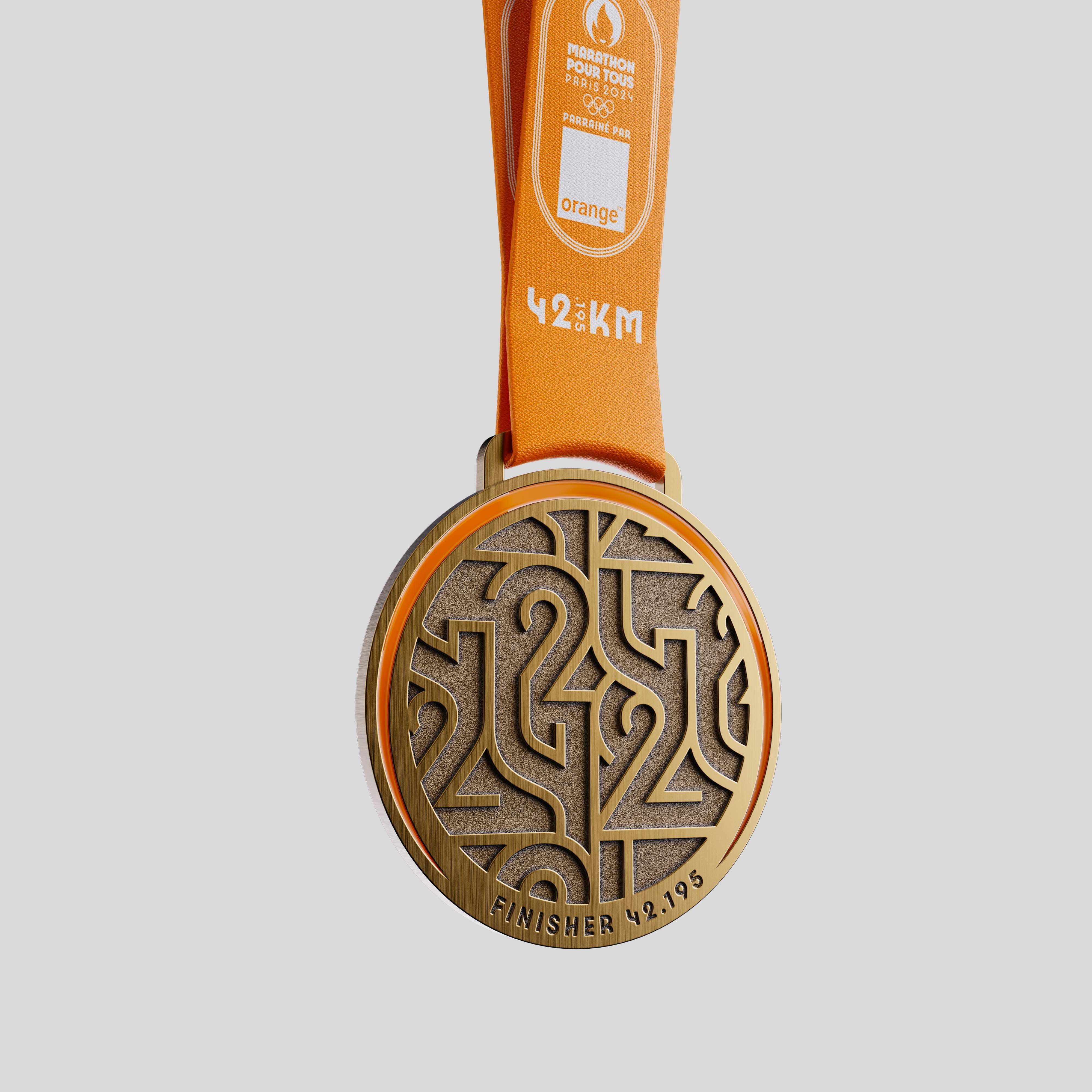 Marathon Pour Tous – Paris 2024 medal front view with Olympic-inspired design