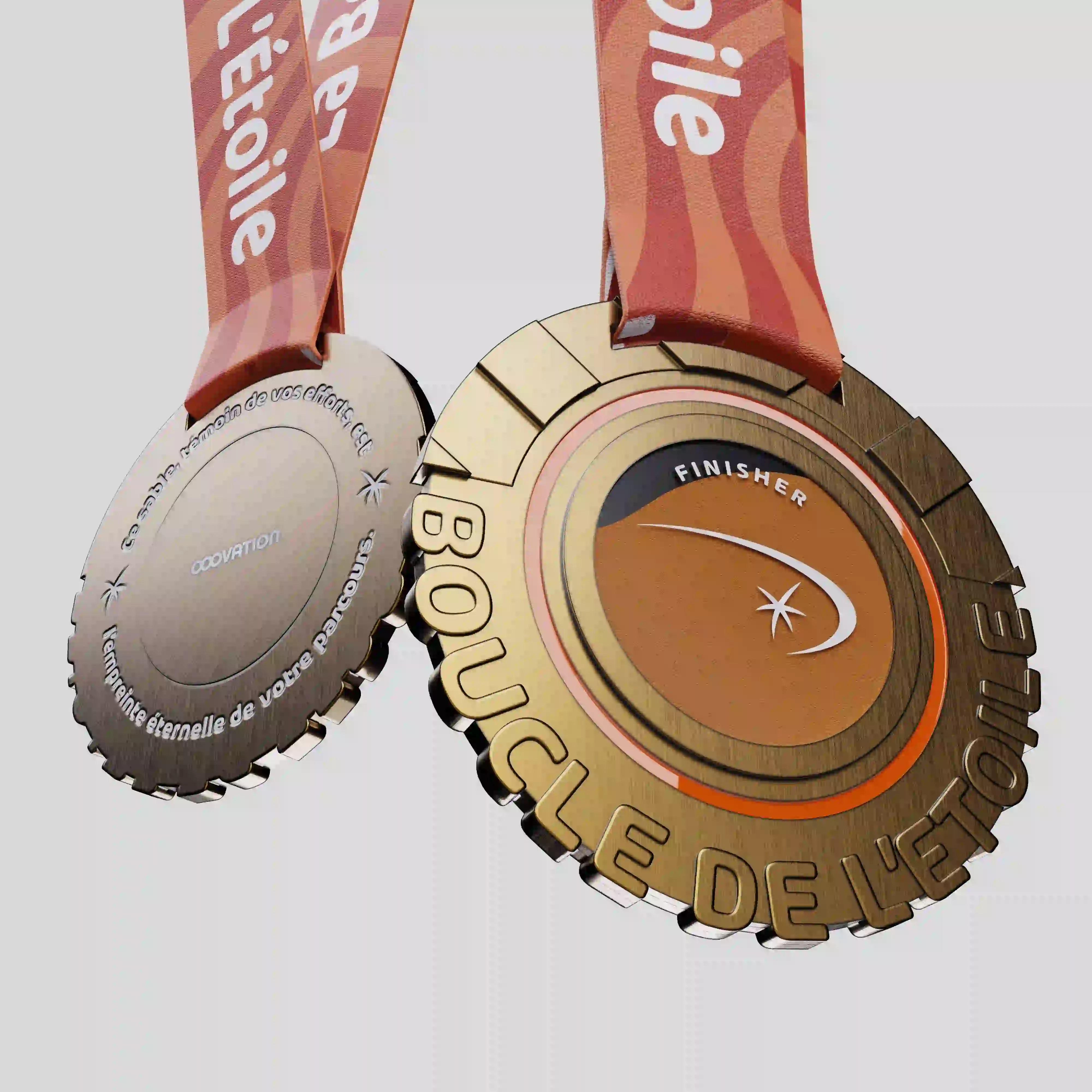 Official La Boucle de l’Étoile metal medal with orange ribbon and engraved edges