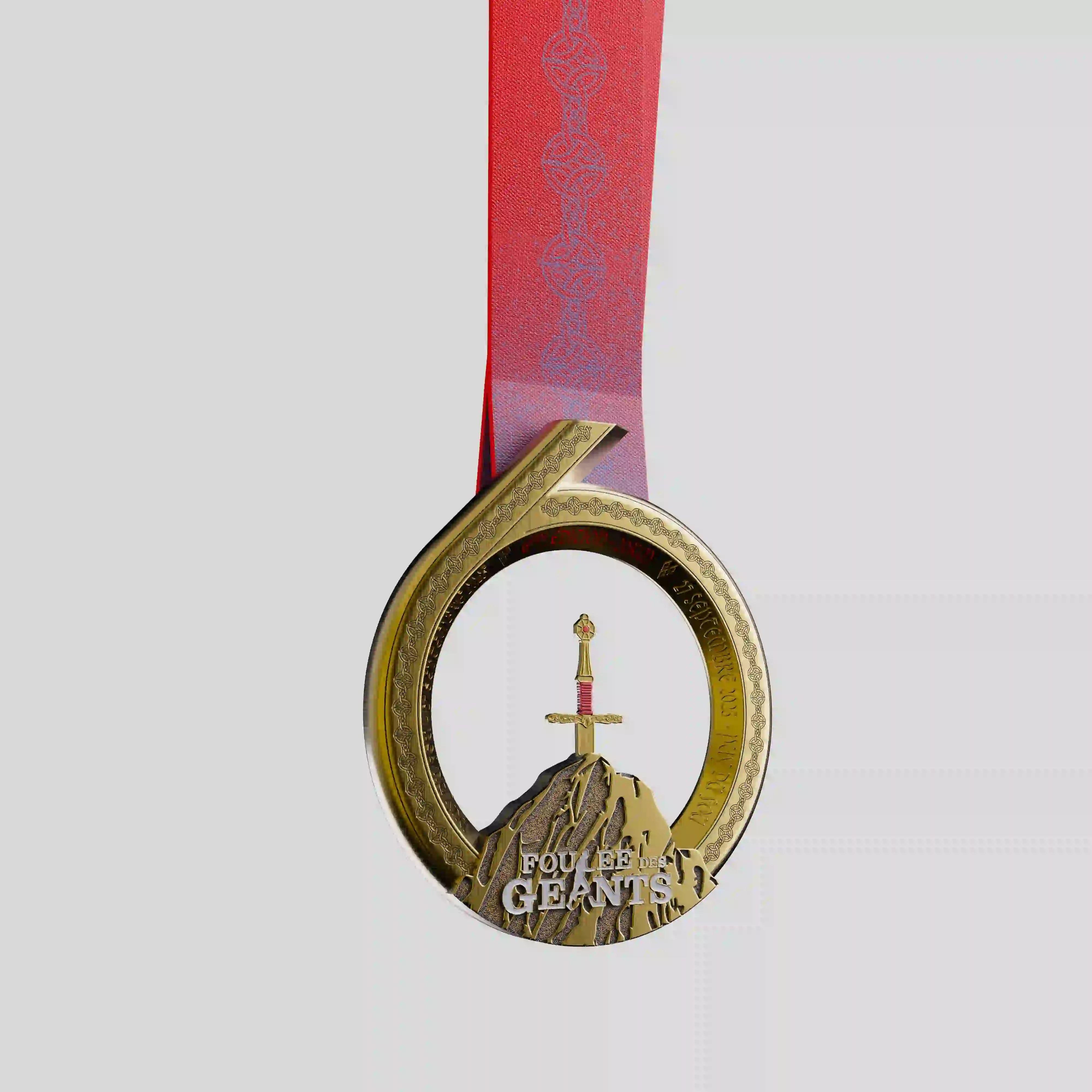 Le Puy du Fou metal medal with sword and mountain design in gold finish